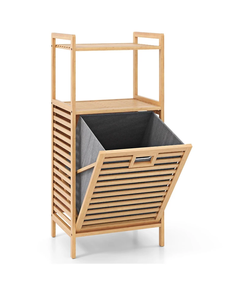 sumyeg Bamboo Tilt-Out Laundry Hamper with Foldable and Removable Basket