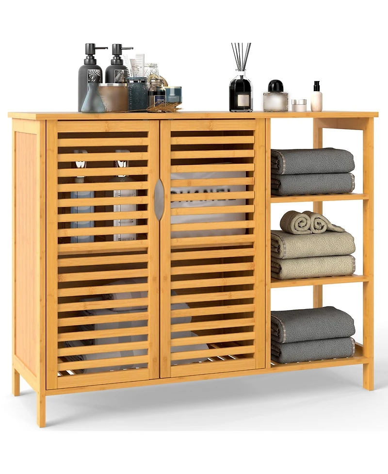 sumyeg Bamboo Bathroom Storage Cabinet with Double Doors and Shelves