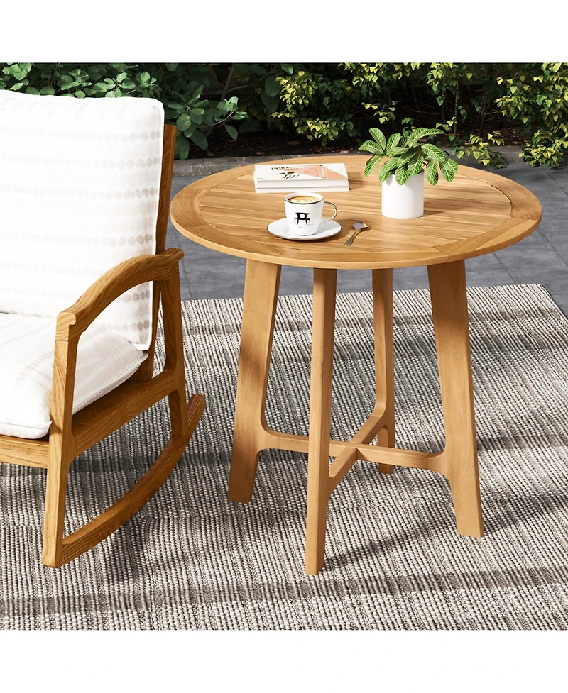 Sugift 31.5 Inches Patio Dining Table with Slatted Tabletop and X-shaped Frame