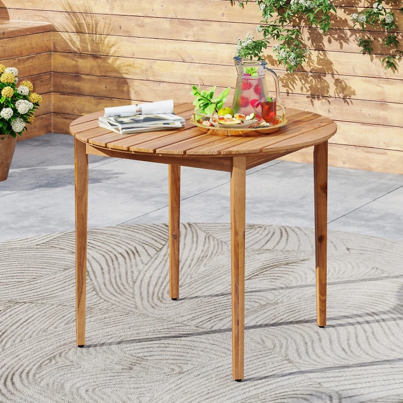 Sugift Acacia Wood Round Outdoor Dining Table for 4 People