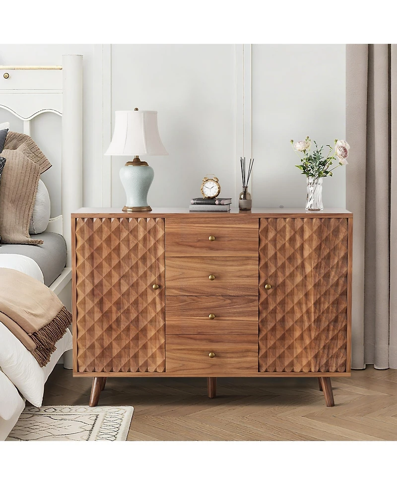 homfan Versatile Storage Sideboard Buffet Cabinet - Fluted Design, Sliding Door, Adjustable Shelf - Dining Room, Kitchen, Hallway Organizer