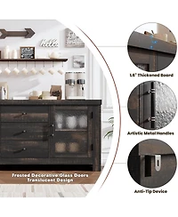 homfan Buffet Sideboard, Accent Storage Cabinet with 2 Glass Doors and 3 Drawers, Coffee Bar Table, Tv Stand for Living Room, Kitchen