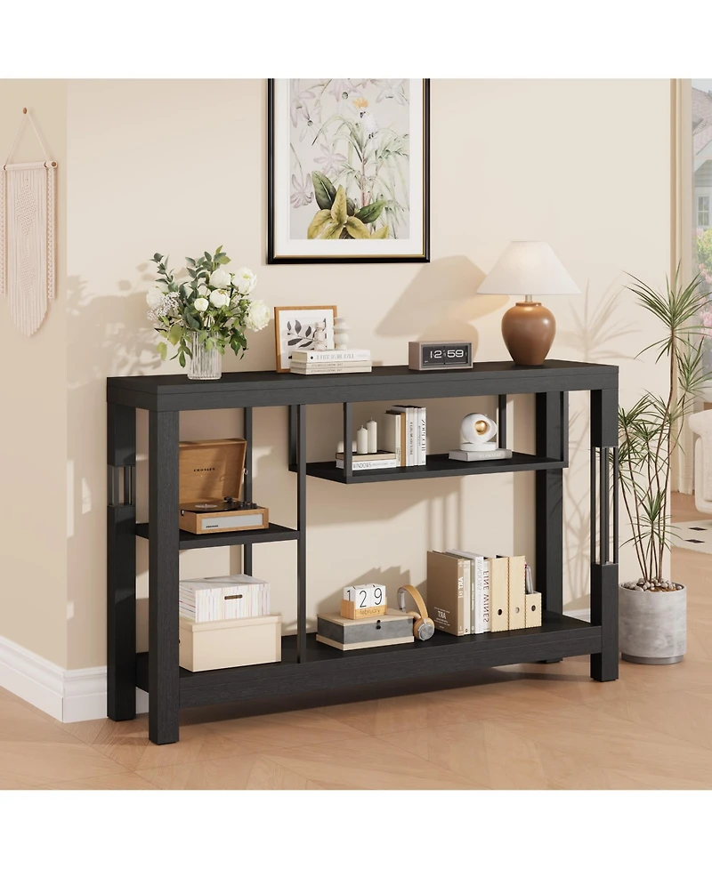 homfan Long Console Table, Mdf Wood Grain Rectangular Sofa Table Behind the Couch, Farmhouse Entryway for Entrance, Hallway, Living Room