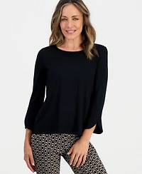 Jm Collection Petite 3/4-Length Tulip Sleeve Scoop Neck Top, Macy's Exclusive