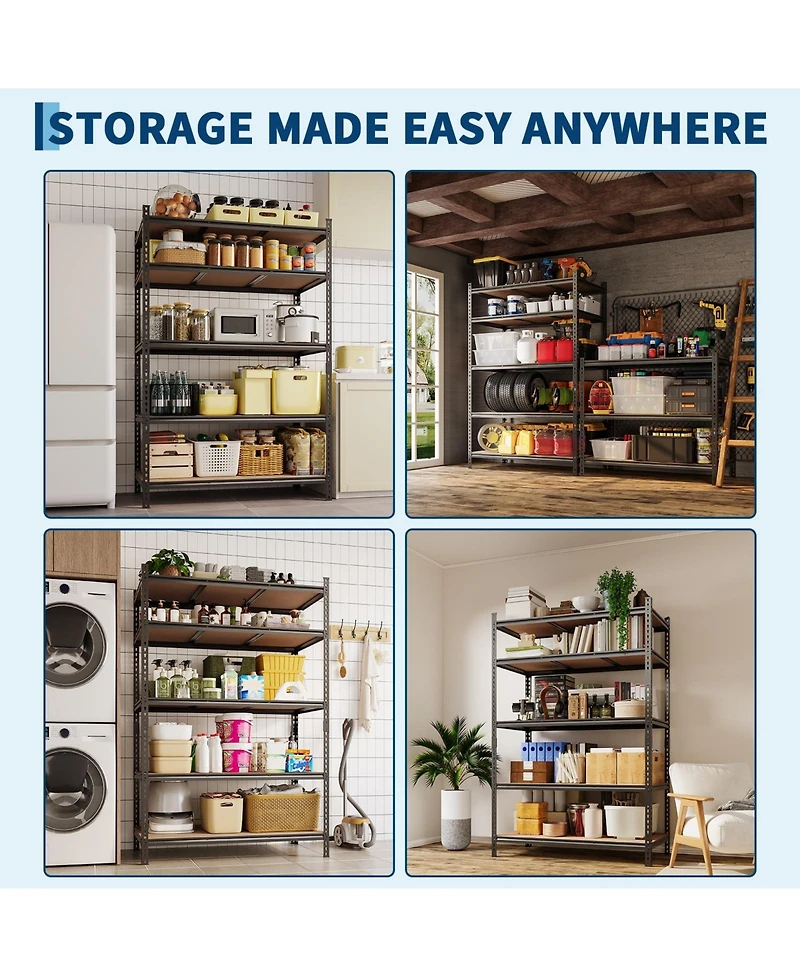 homfan Set of 2 Storage Shelves, Heavy Duty Metal Shelving Unit with Adjustable Shelves for Basement, Warehouse, Pantry, Closet, Kitchen