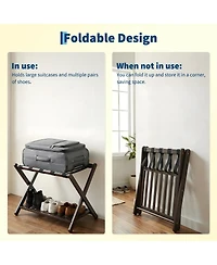homfan Set of 2 Bamboo Shelf, Bamboo Folding Storage Shelf with 150 Lb Capacity for Bedroom or Entryway