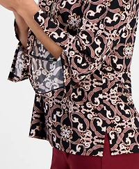 Jm Collection Petite Paisley Scarf V-Neck 3/4-Sleeve Blouse, Created for Macy's