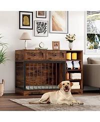 homfan Furniture-Style Dog Crate End Table or Tv Stand, Engineered Wood and Reinforced Iron Bar Pet Cage with Storage, Easy Assembly