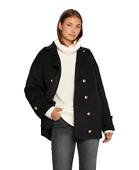 Belle & Bloom Women's Right and Forward Double Breasted Wool Blend Pea Coat