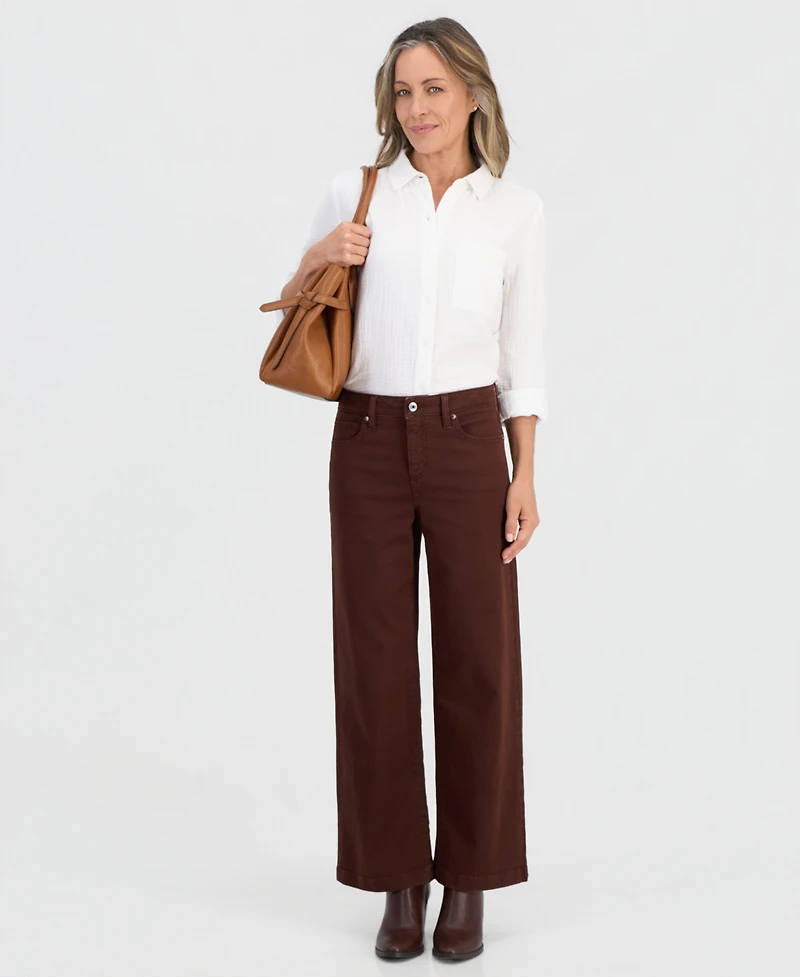 Style & Co Petite High-Waist Wide-Leg Twill Pants, Macy's Exclusive