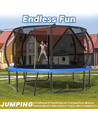 Zeny Recreational Kids Trampoline with Safety Enclosure Net and Ladder, Outdoor Trampolines
