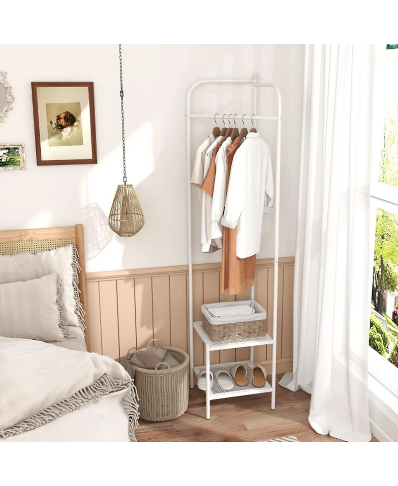 Gouun 76-Inch Corner Coat Rack with Top Hanger and 2 Shoe Shelves