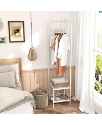 Gouun 76-Inch Corner Coat Rack with Top Hanger and 2 Shoe Shelves