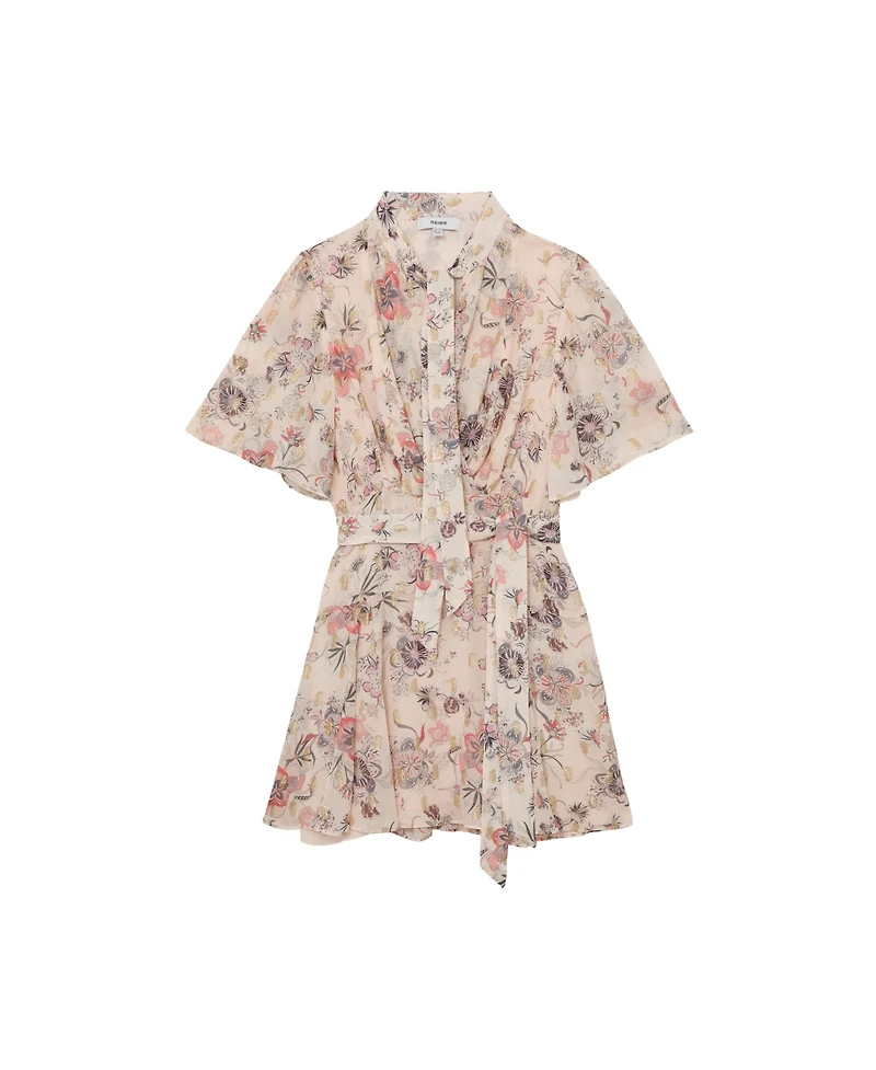 Reiss Women's Metallic-Floral Flippy Mini Dress