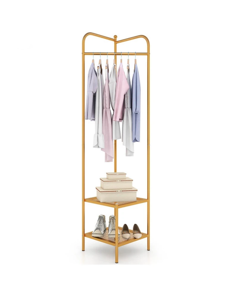 Gouun Corner Coat Rack with Top Hanger and 2 Mesh Shoe Shelves