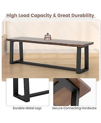 Gouun 56.5-Inch Acacia Wood Dining Bench with Wavy Edge Design