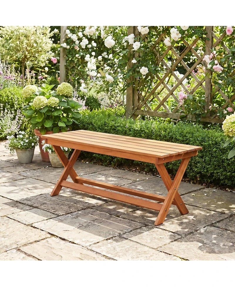 Gouun 2-Seat Wooden Garden Bench with X-Shaped Legs