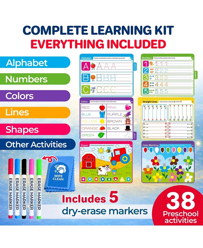 Quokka Tracing Books for Kids Ages 3-5 – Dry Erase Activity Books for Kids Ages 3-5 - Writing Practice Workbook with Markers