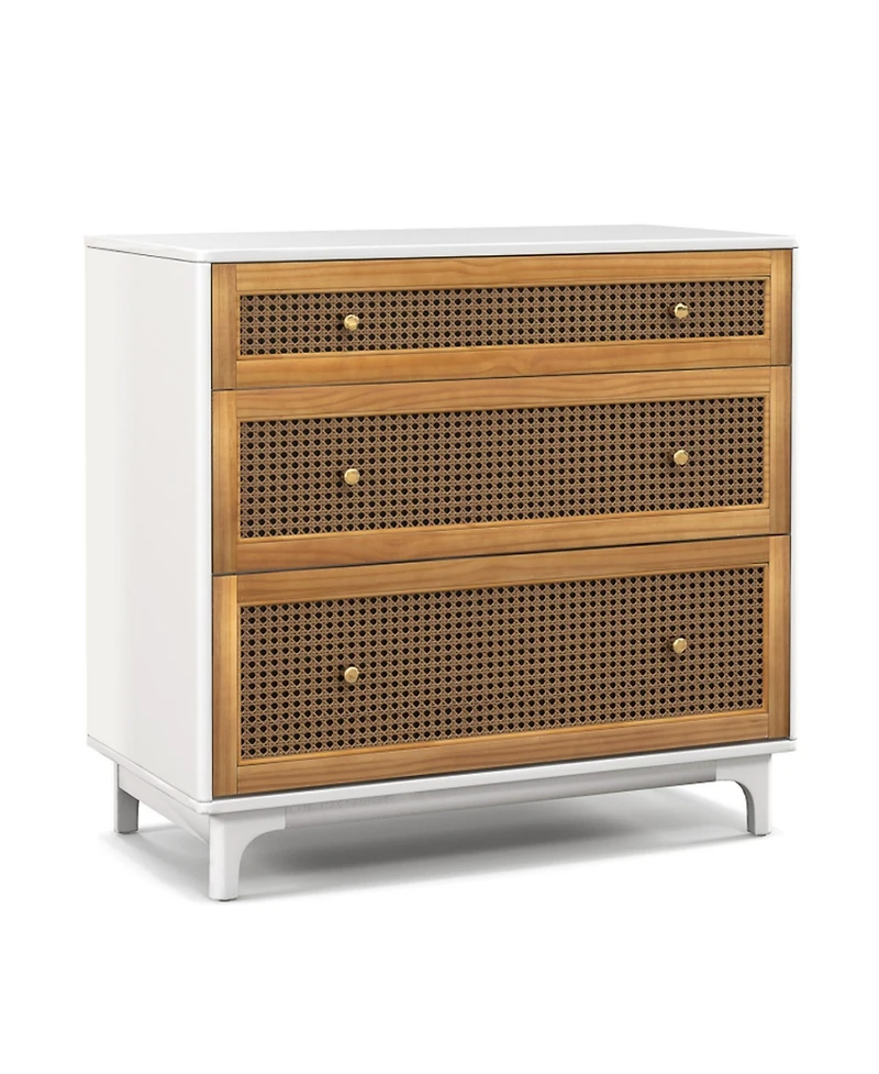 Gouun 3-Drawer Rattan Dresser Chest with Anti-Toppling Device