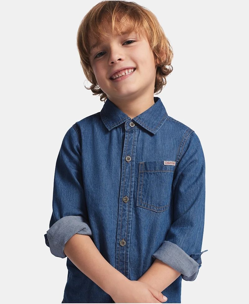Calvin Klein Boys' 2T-7 Long-Sleeve Shirt and Pants, 2-Piece Set