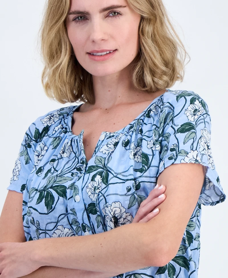 Style & Co Petite Printed Split Neck Top, Macy's Exclusive