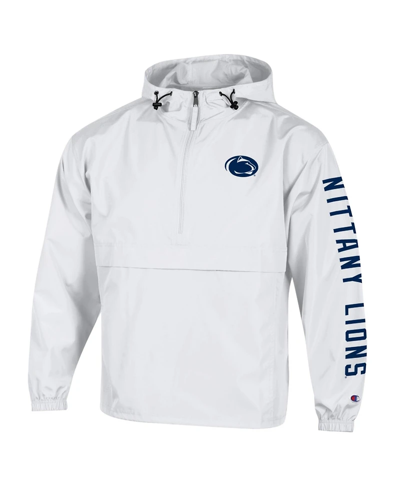 Champion Men's White Penn State Nittany Lions Cloud Packable Half-Zip Hooded Jacket
