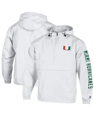 Champion Men's White Miami Hurricanes Cloud Packable Half-Zip Hooded Jacket