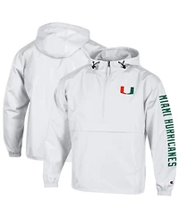 Champion Men's White Miami Hurricanes Cloud Packable Half-Zip Hooded Jacket