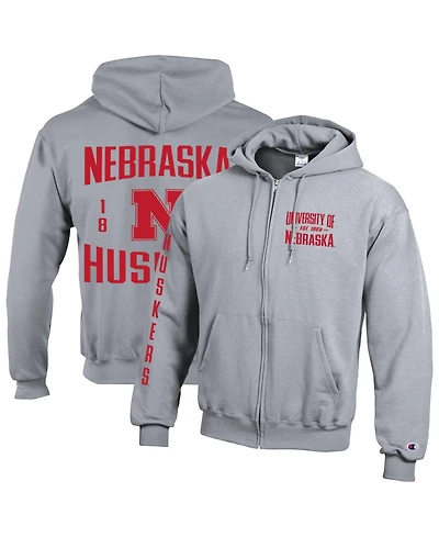 Champion Men's Gray Nebraska Huskers Varsity Powerblend Full-Zip Fleece Hoodie