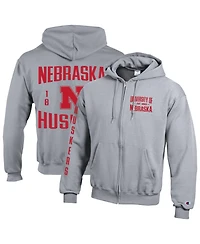Champion Men's Gray Nebraska Huskers Varsity Powerblend Full-Zip Fleece Hoodie