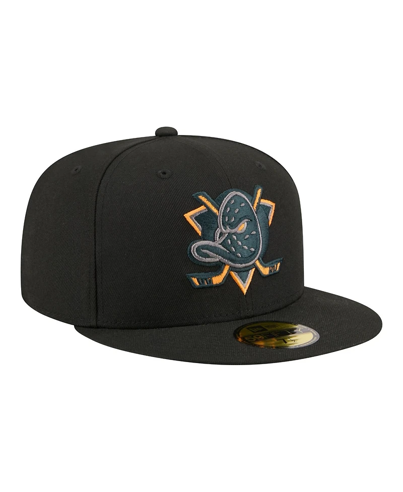 New Era Men's Black Anaheim Ducks Color Pop 59FIFTY Fitted Hat