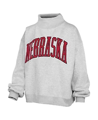 Pressbox Women's Ash Nebraska Huskers Oversized Nelson Mock Neck Sweatshirt