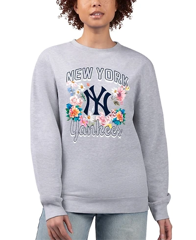 G-iii 4Her by Carl Banks Women's Heather Gray New York Yankees Flowers Graphic Pullover Sweatshirt