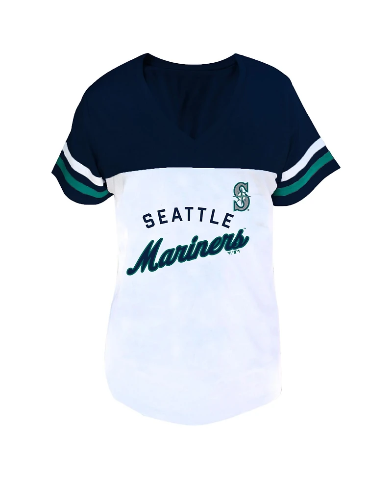 Fanatics Women's Profile White/Navy Seattle Mariners Plus Two-Stripe V-Neck T-Shirt