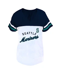 Fanatics Women's Profile White/Navy Seattle Mariners Plus Two-Stripe V-Neck T-Shirt