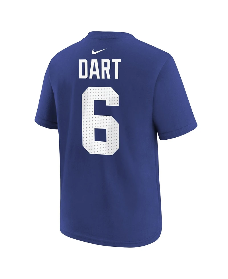 Nike Big Boys and Girls Jaxson Dart Royal New York Giants Name & Number T-Shirt