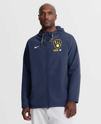 Nike Men's Navy Milwaukee Brewers Authentic Collection Raglan Therma-fit Full-Zip Hooded Jacket