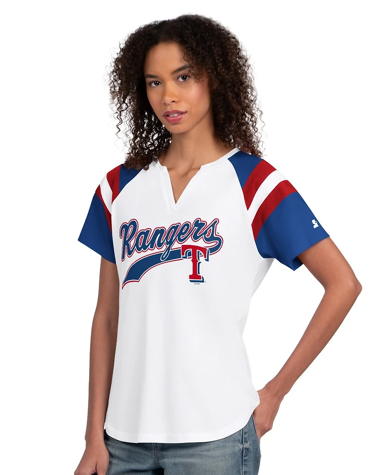 Starter Women's White Texas Rangers Game On Notch Neck Raglan T-Shirt