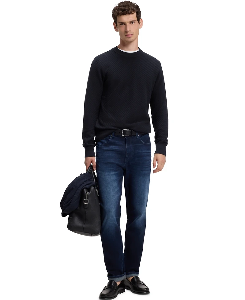 Boss by Hugo Men's Diagonal-Structured Cotton Regular-Fit Sweater