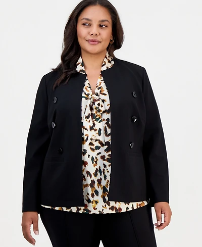 Kasper Plus Double-Breasted Collarless Blazer