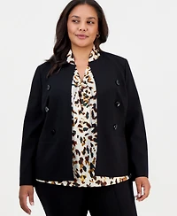 Kasper Plus Double-Breasted Collarless Blazer