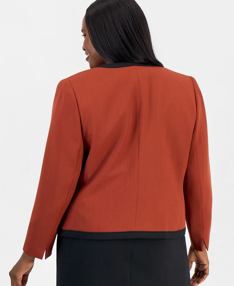 Kasper Plus Colorblock Open-Front Collarless Jacket