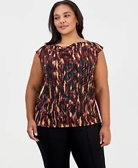 Kasper Plus Cowl Neck Cap Sleeve Draped Front Blouse