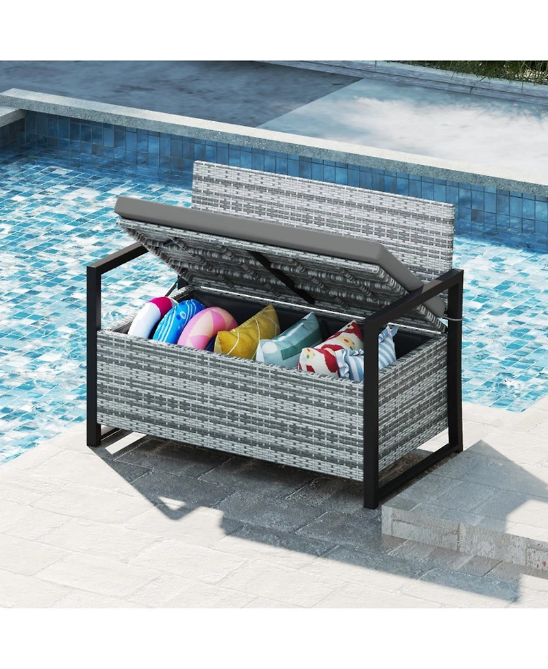 Gouun Outdoor Wicker Storage Bench Loveseat with Hidden Compartment