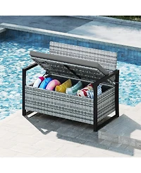 Gouun Outdoor Wicker Storage Bench Loveseat with Hidden Compartment