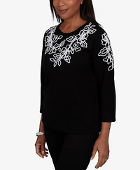 Alfred Dunner Women's Floral Scroll Soutache Sweater
