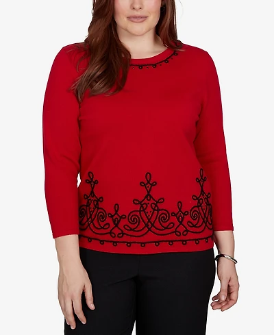 Alfred Dunner Women's Border Scroll Soutache Sweater