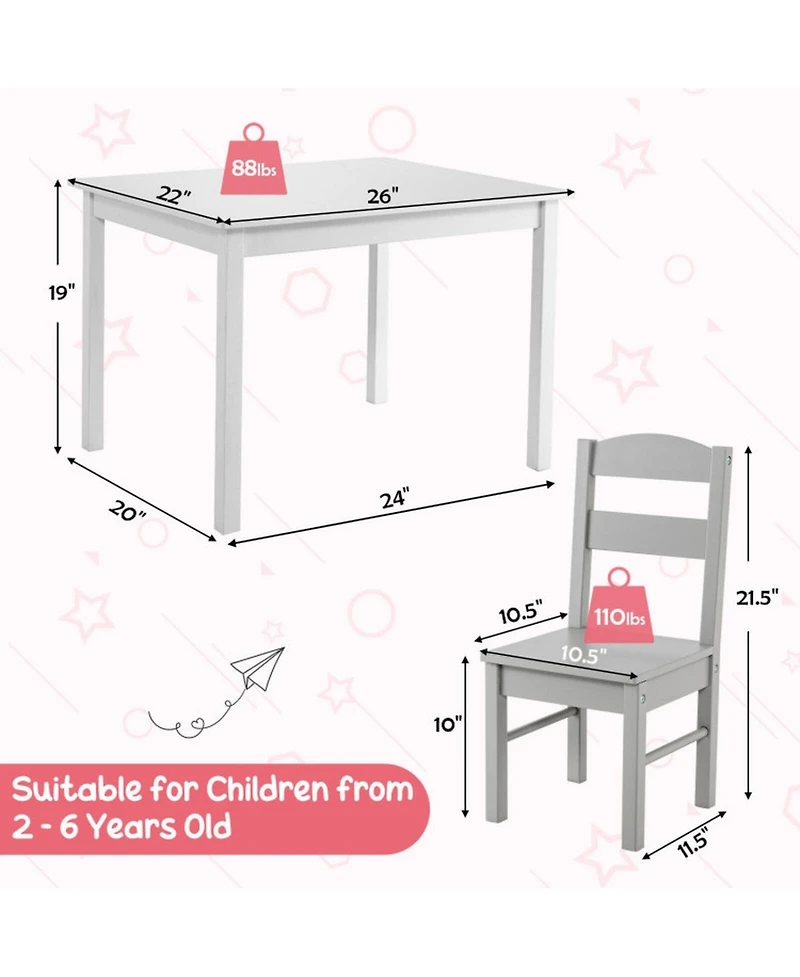 Gouun 5-Piece Kids Wood Table and Chair Set for Playroom