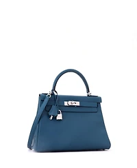 Pre-Owned HERMES Kelly 28 Handbag Blue Epsom with Palladium Hardware