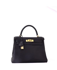 Pre-Owned HERMES Kelly 28 Handbag Black Togo with Gold Hardware